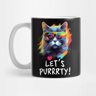 Party Cat in Sunglasses Men Women 90s Retro Pun Funny Cat Mug